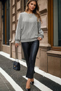 Ribbed Knit Crewneck Long Lantern Sleeve Top