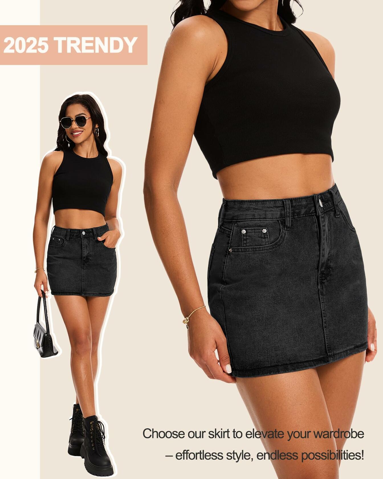 MONCCIZA Women's Denim Mini Jean Skirt Low Waist Blue Size One Size