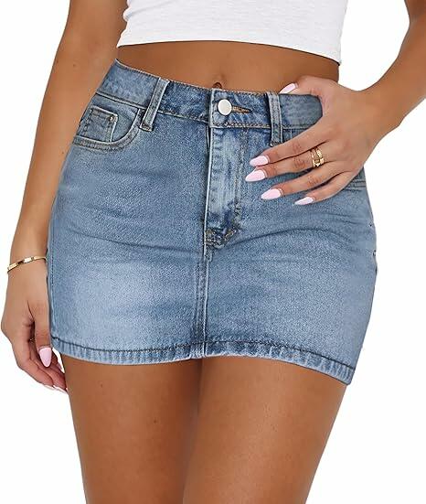 MONCCIZA Women's Denim Mini Jean Skirt Low Waist Blue Size One Size
