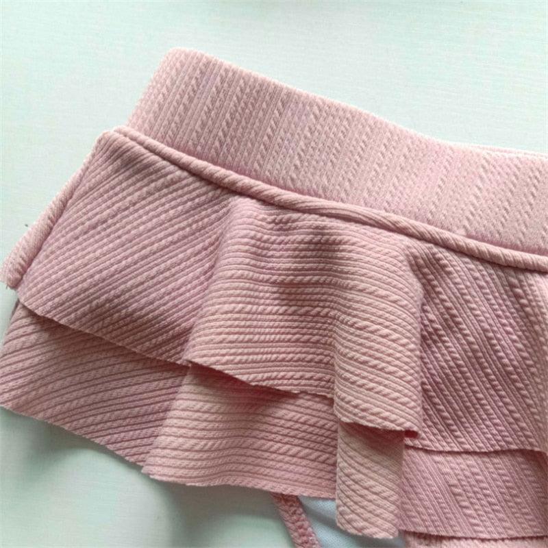 Swimsuit Women Ruffle Bikini Summer  Two Pieces Solid Pink Swimwear Push Up Bather Suit Women Charming Color Tummy Control Swimwear Plus Size Swim Dress Swimsuit Two Piece Bathing Suits